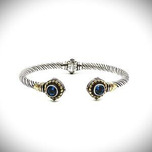 KONSTANTINO Sterling Silver 18K Yellow Gold Blue Topaz Cuff Bracelet Sz 6.5